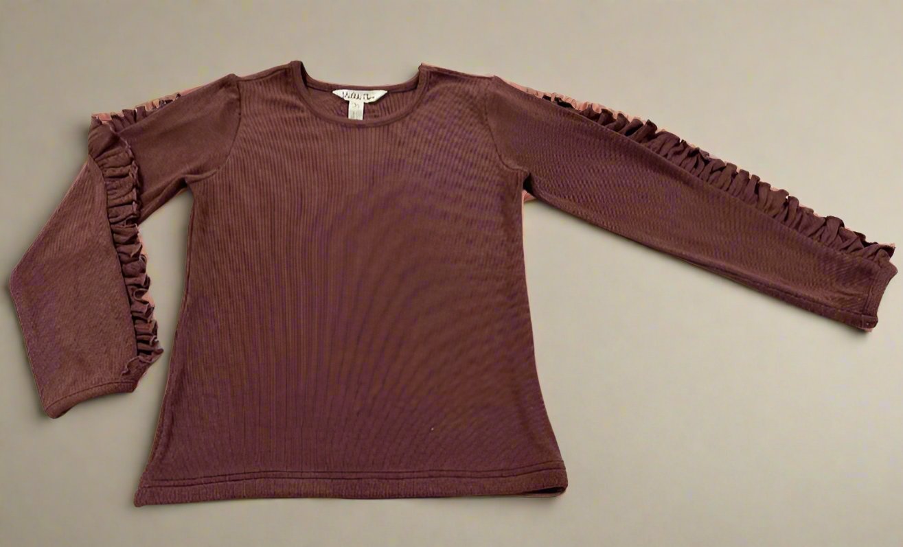 Mauvewood Ruffle Eyelet Ribbed Tee