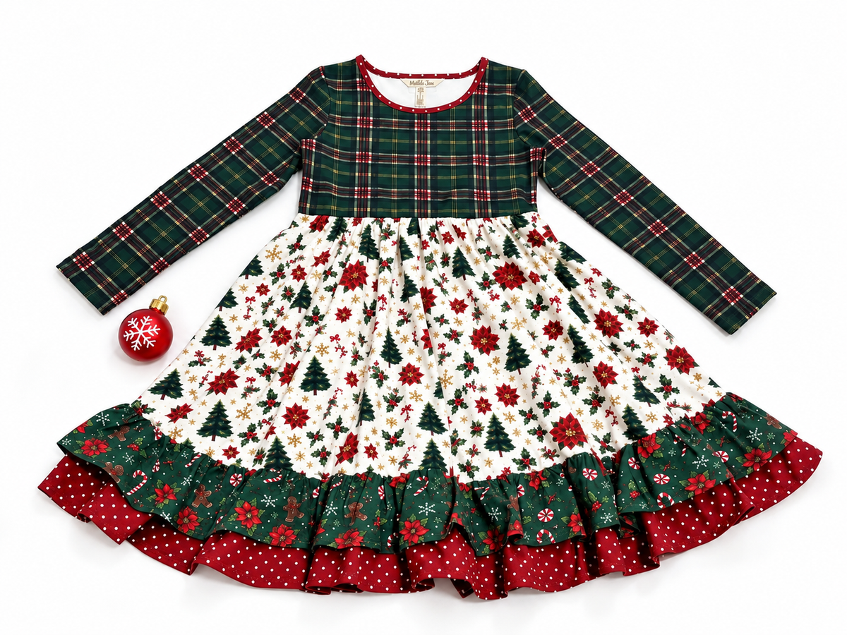 Christmas at Evergreen Manor Ruffle Dress (Pre-Order)