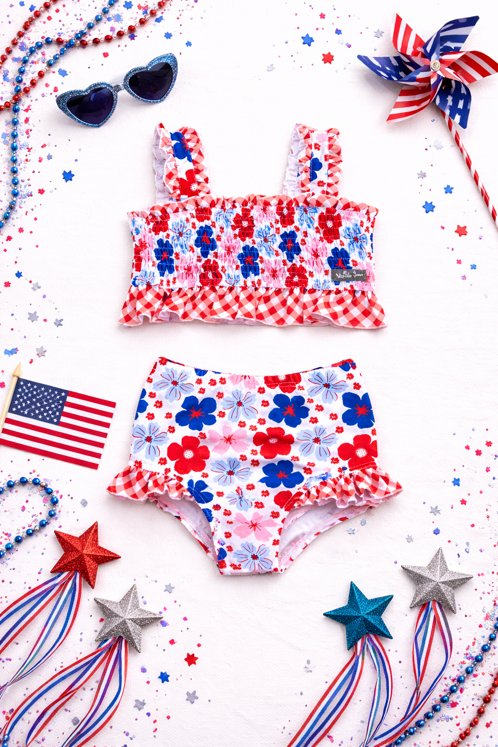 Smocked Swimsuit | Americana Blossom Parade