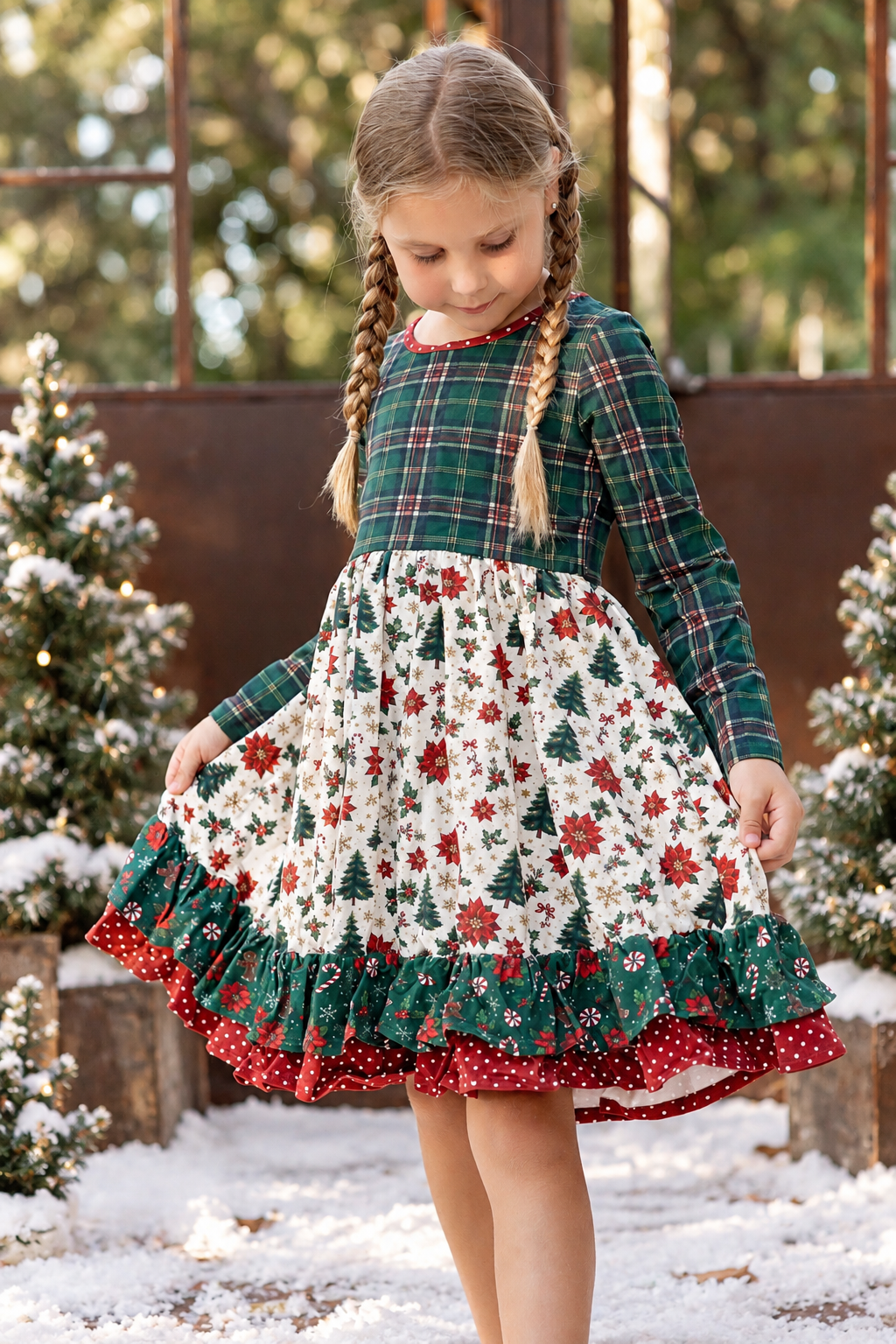 Christmas at Evergreen Manor Ruffle Dress (Pre-Order)