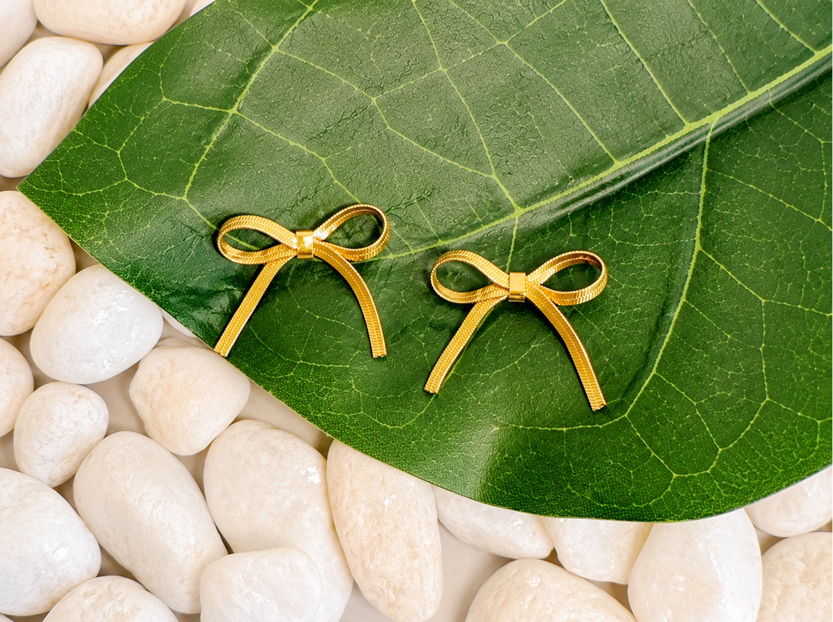 Golden Ribbon Bow Earrings
