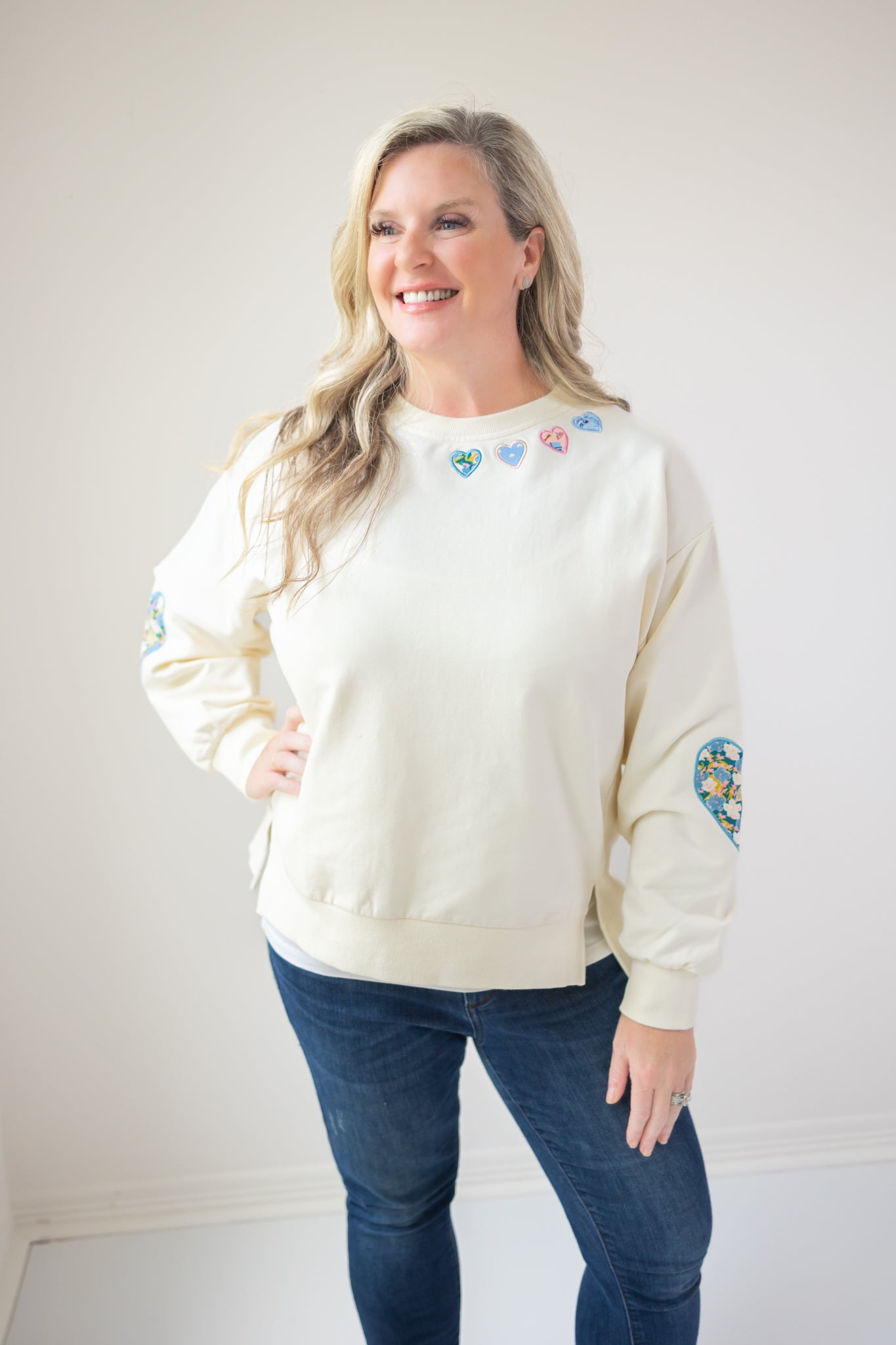 Women's Hearts In A Row Applique Sweater (Runs Small)