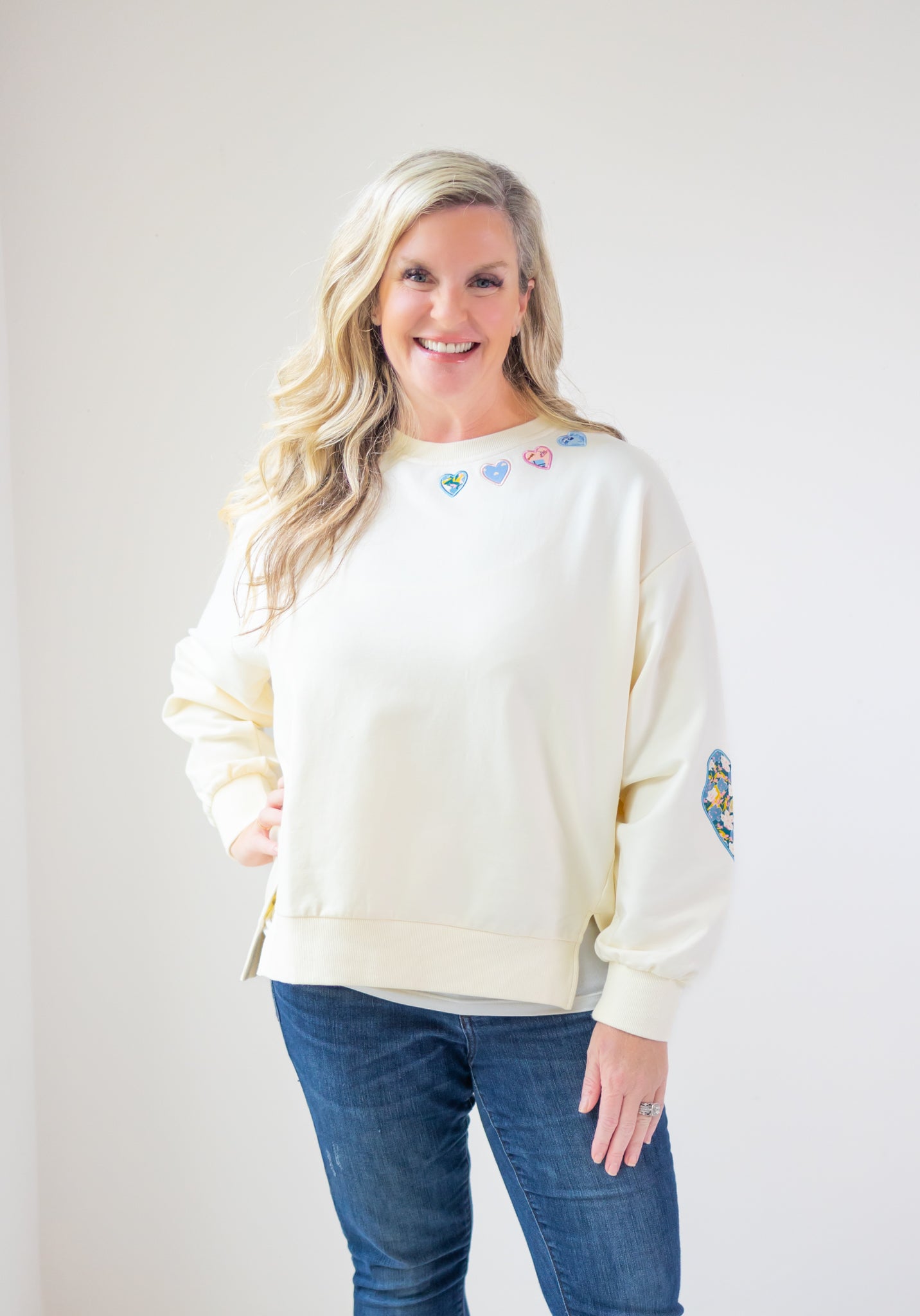 Women's Hearts In A Row Applique Sweater (Runs Small)