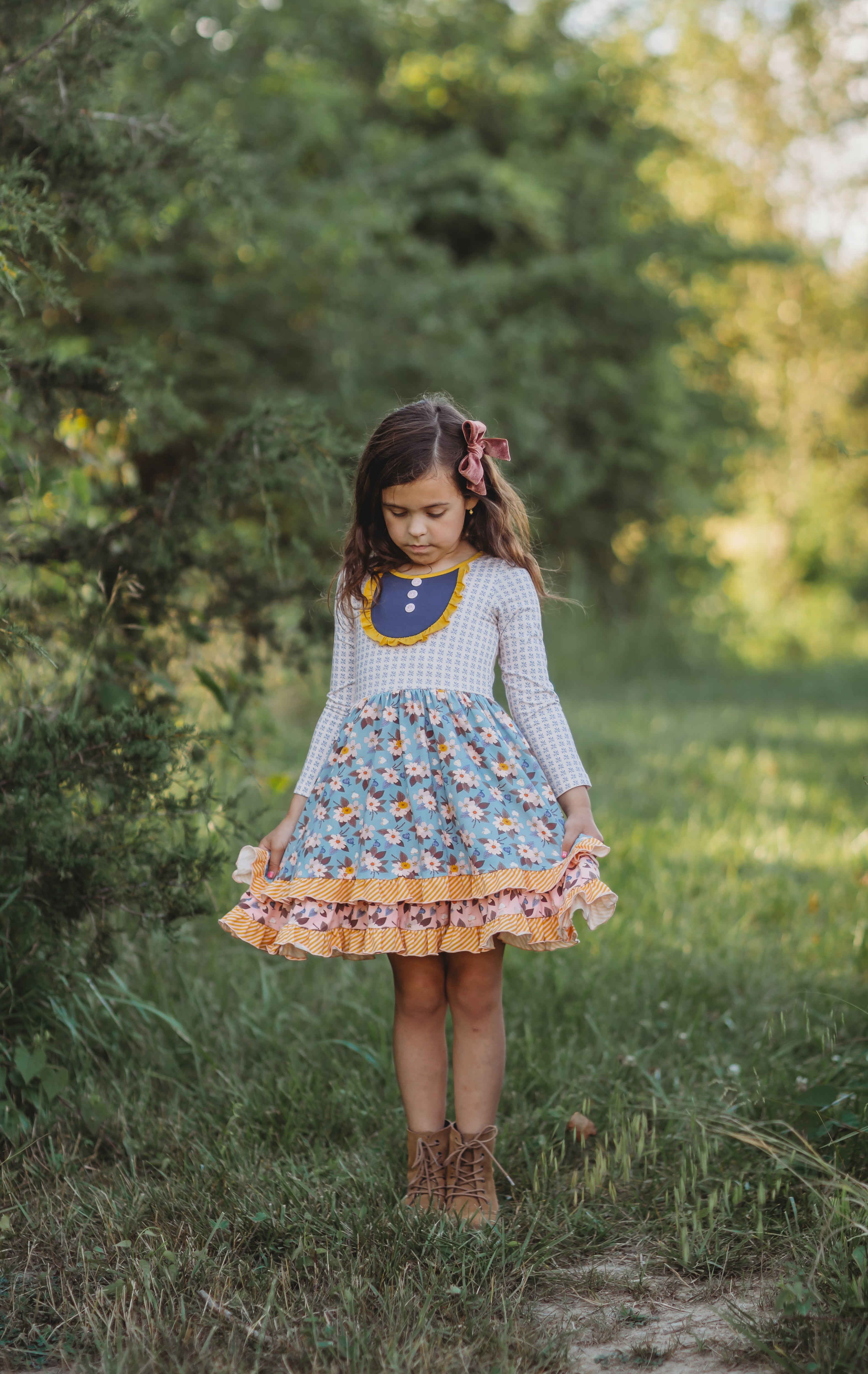 Autumn Sky Serenade Ruffle Dress