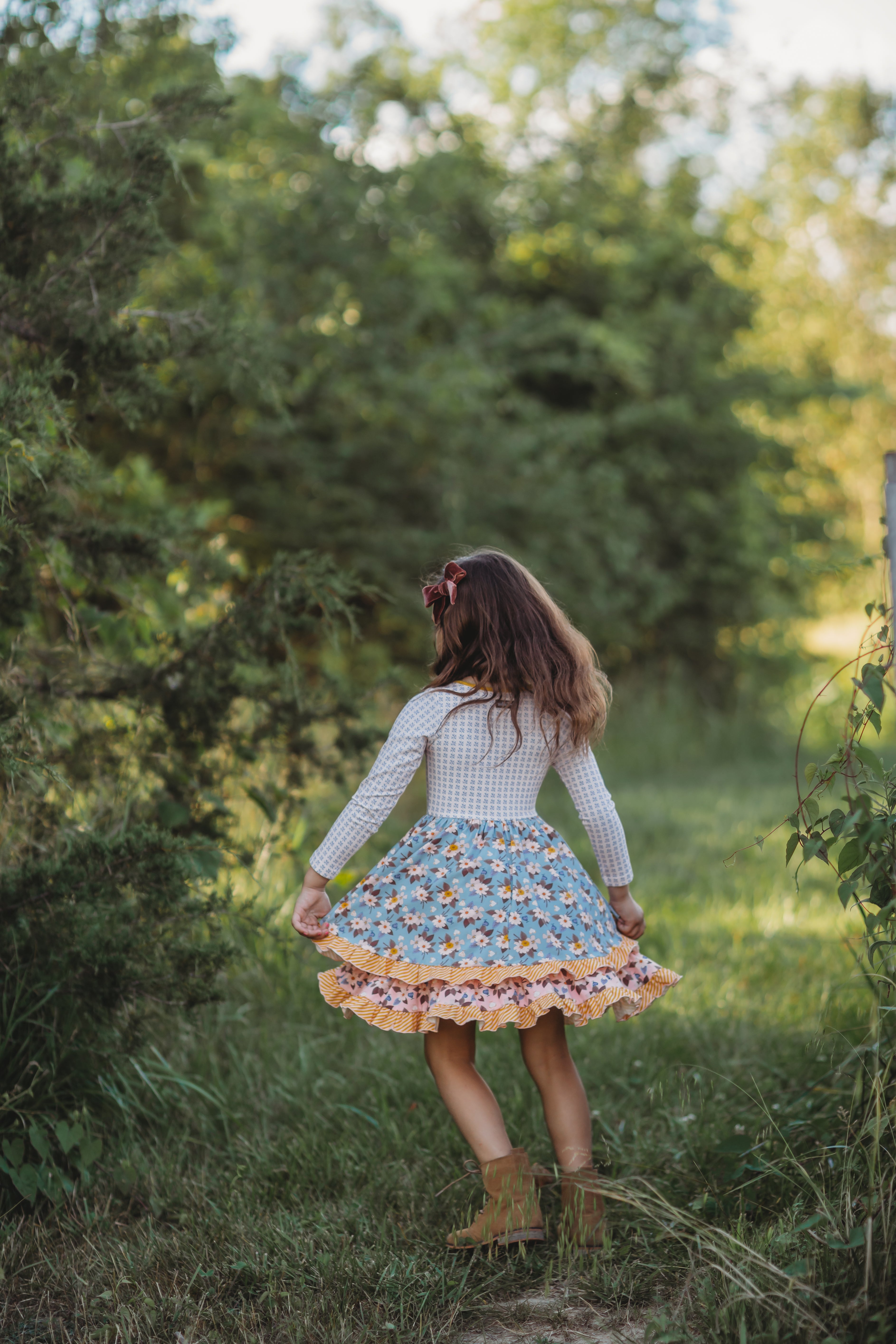 Autumn Sky Serenade Ruffle Dress