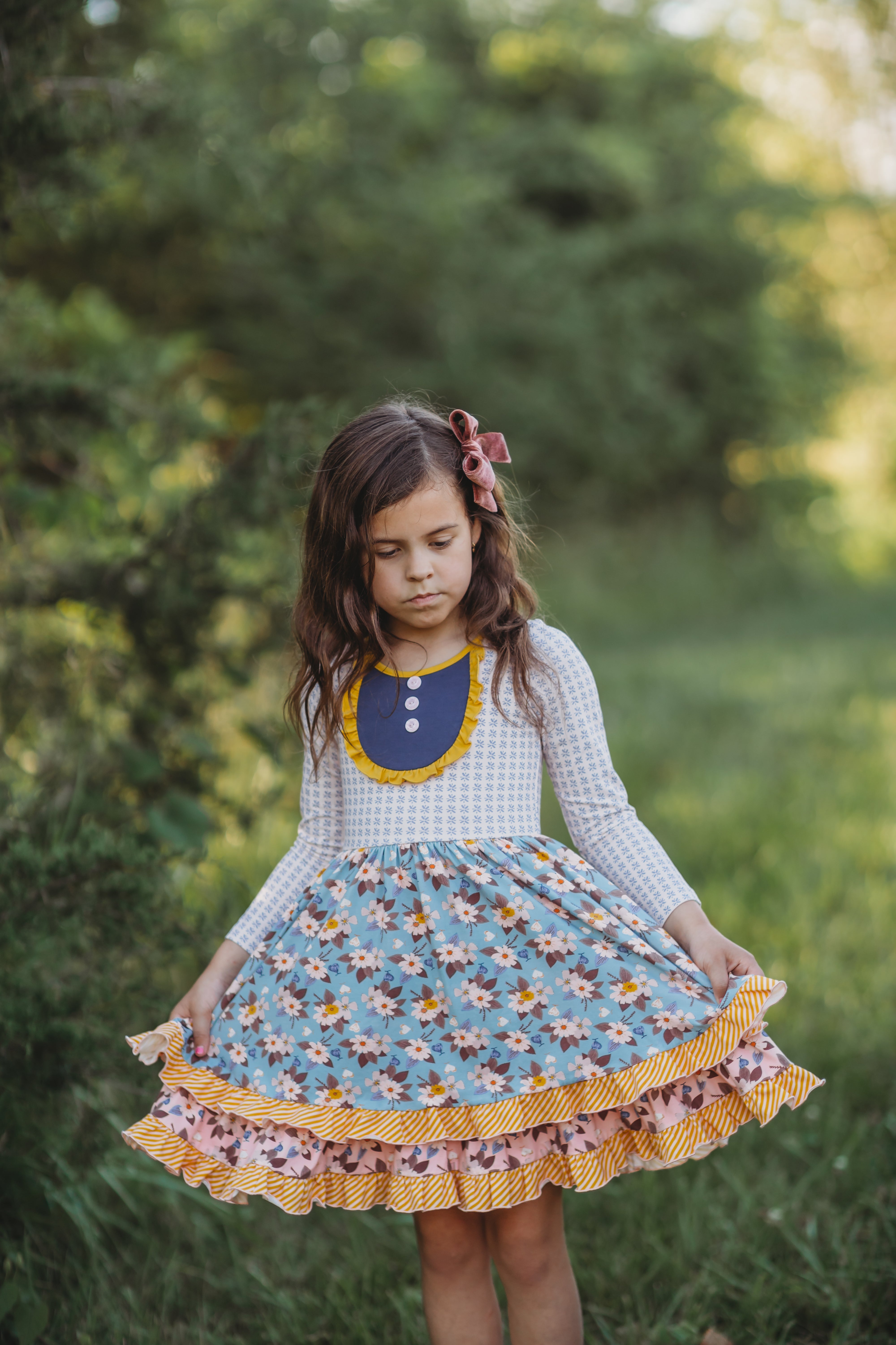 Autumn Sky Serenade Ruffle Dress
