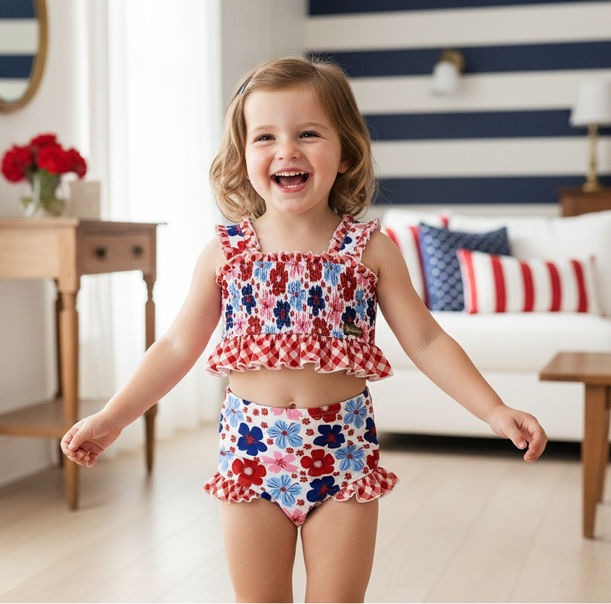 Smocked Swimsuit | Americana Blossom Parade (Pre-Order)