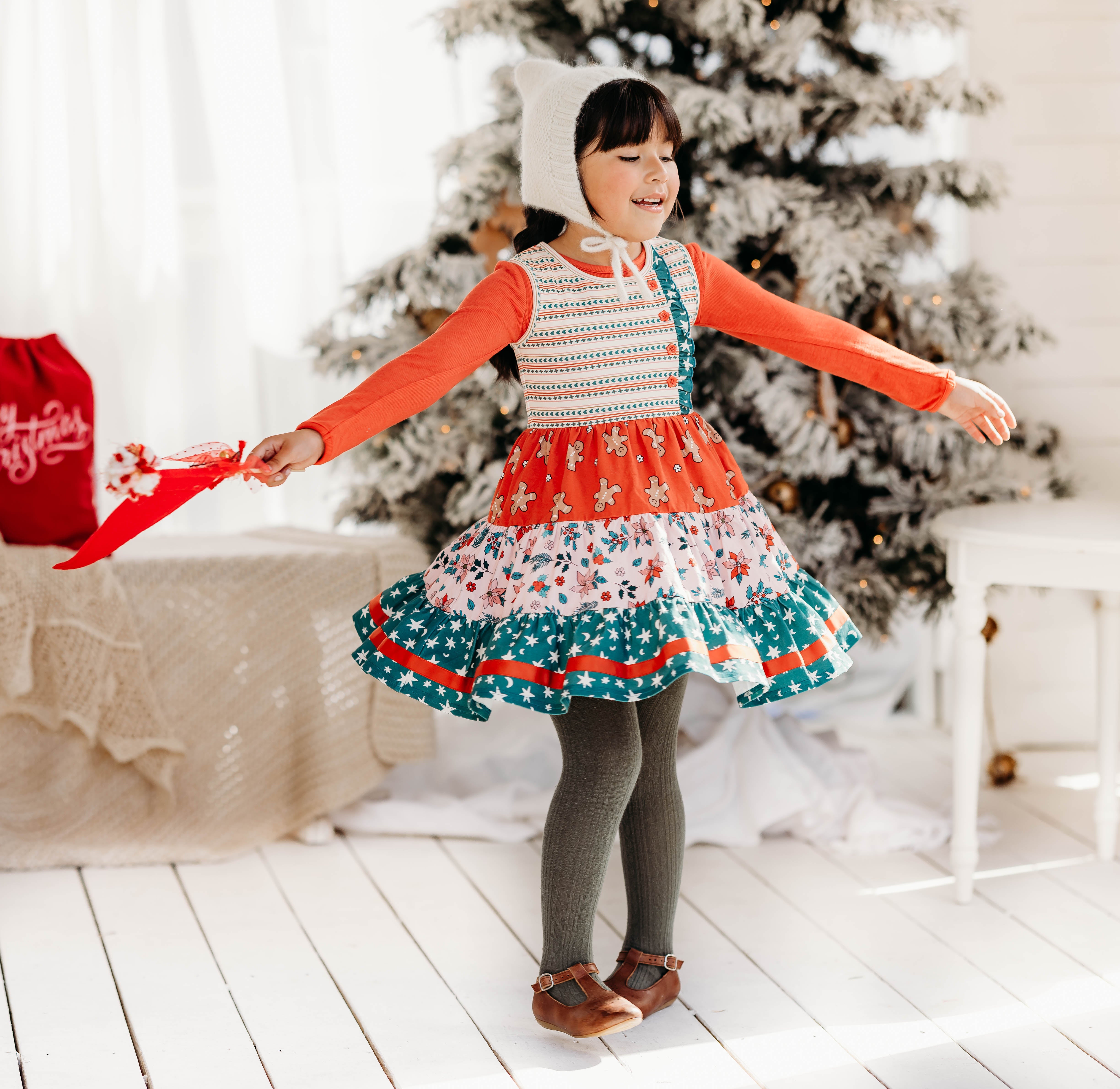 Scarlet Noel Ribbed Ruffle Top