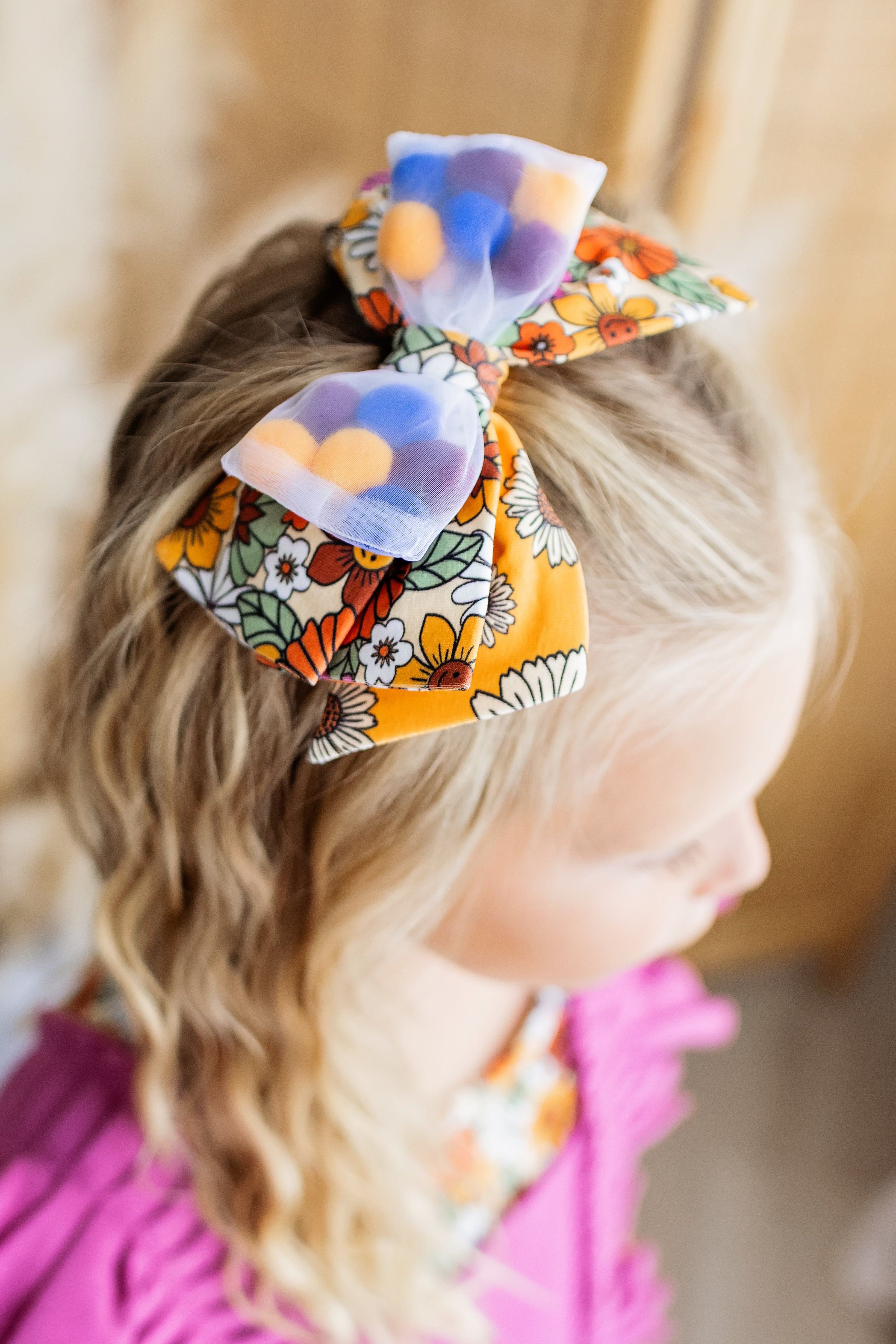 Peace Love & Paisley Pom Pom Bow
