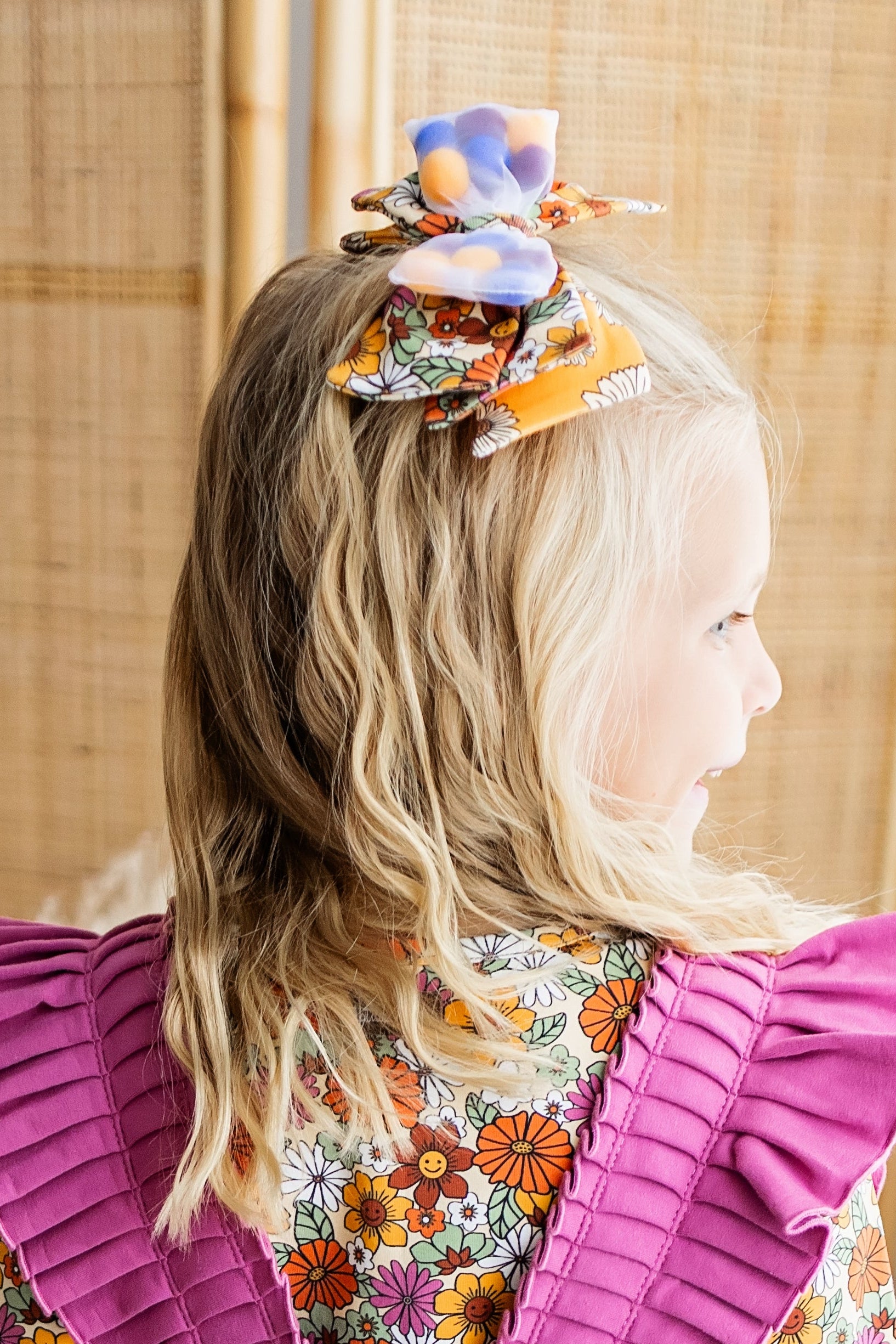 Peace Love & Paisley Pom Pom Bow