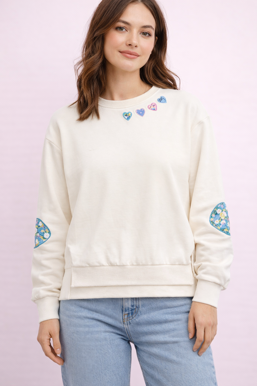 Women's Hearts In A Row Applique Sweater (Runs Small)