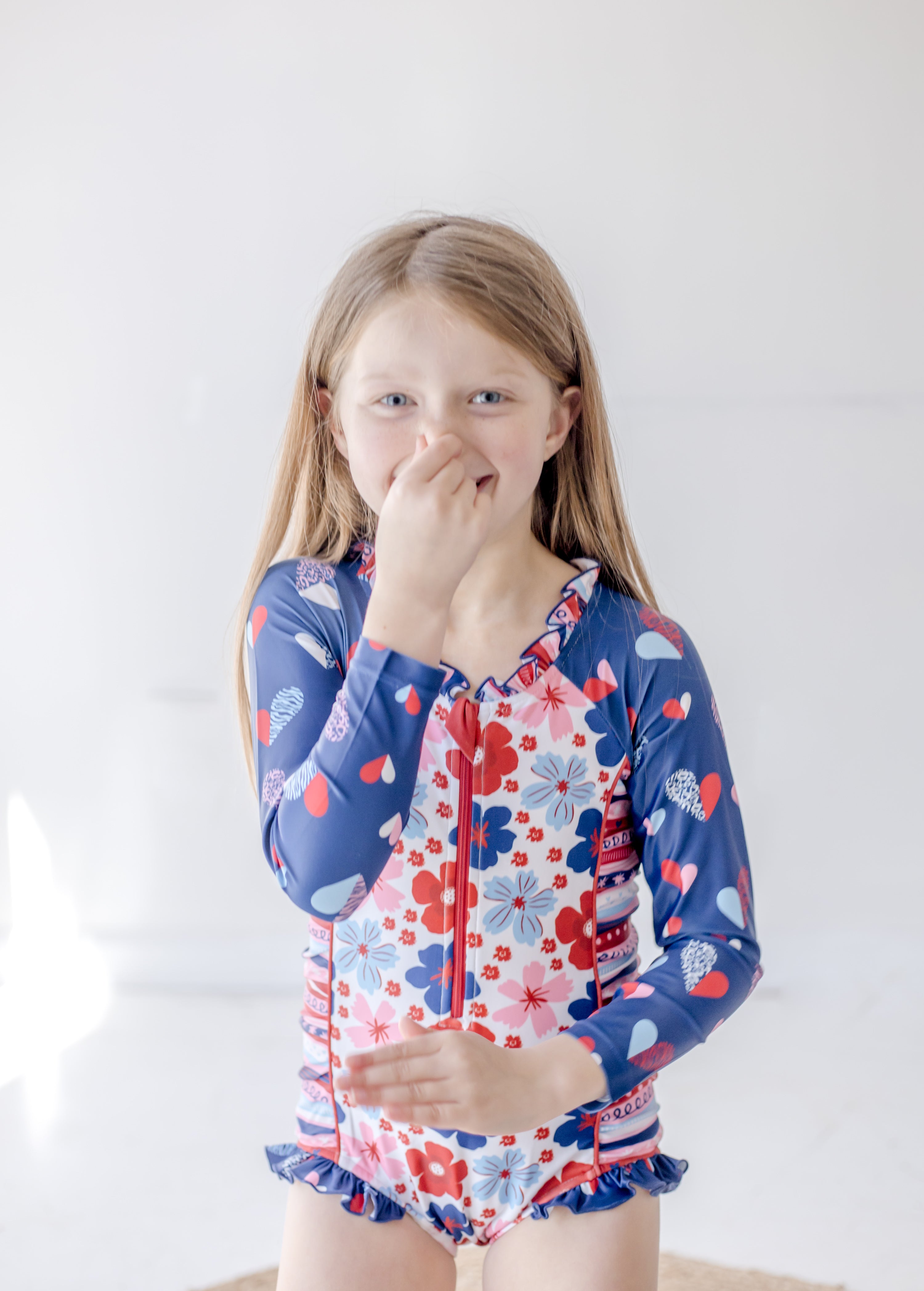 Rash Guard Swimsuit - Long Sleeve | Red, White, & Blueberry Adventures