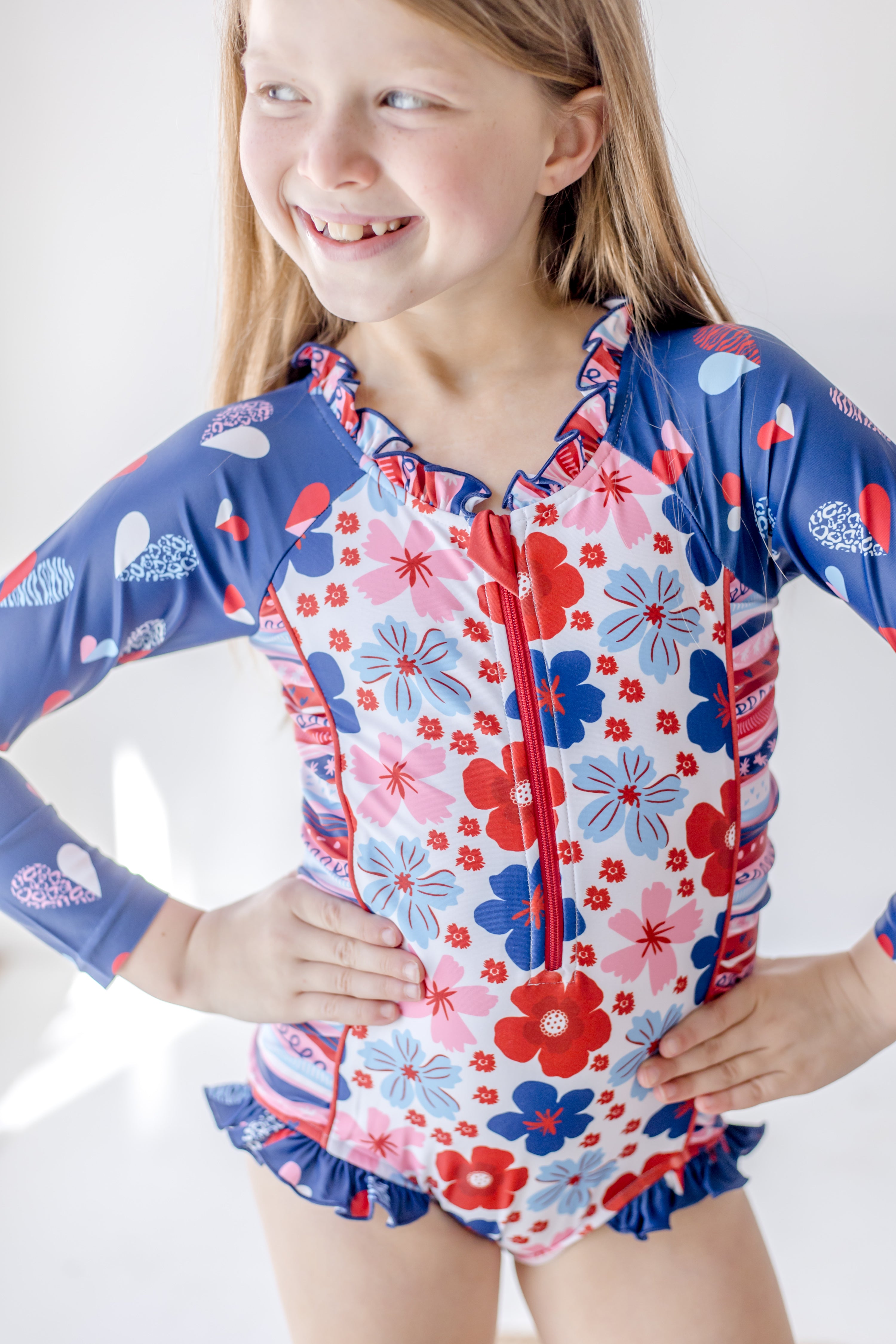 Rash Guard Swimsuit - Long Sleeve | Red, White, & Blueberry Adventures