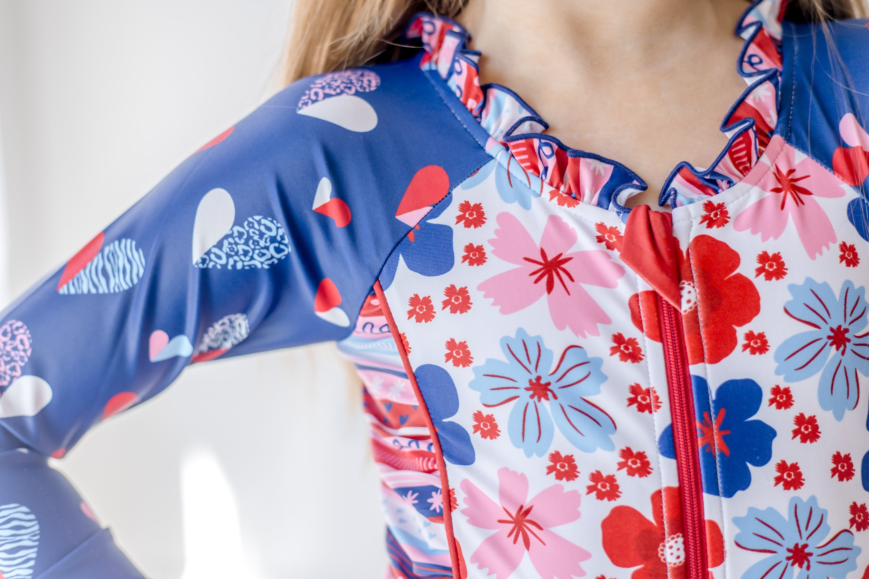 Rash Guard Swimsuit - Long Sleeve | Red, White, & Blueberry