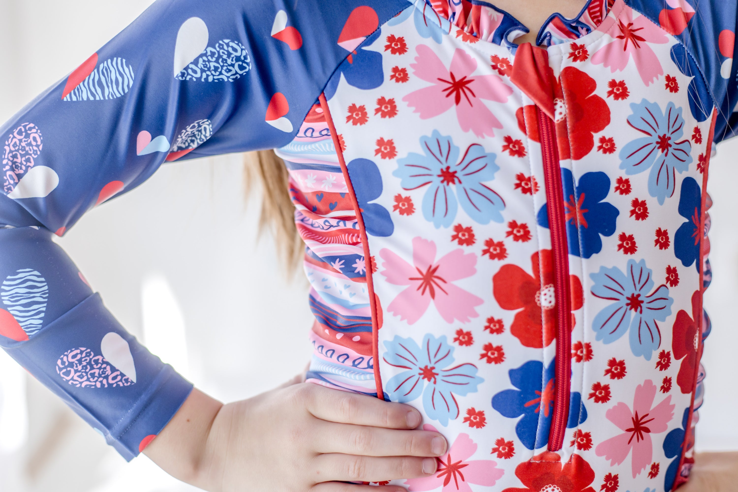 Rash Guard Swimsuit - Long Sleeve | Red, White, & Blueberry Adventures