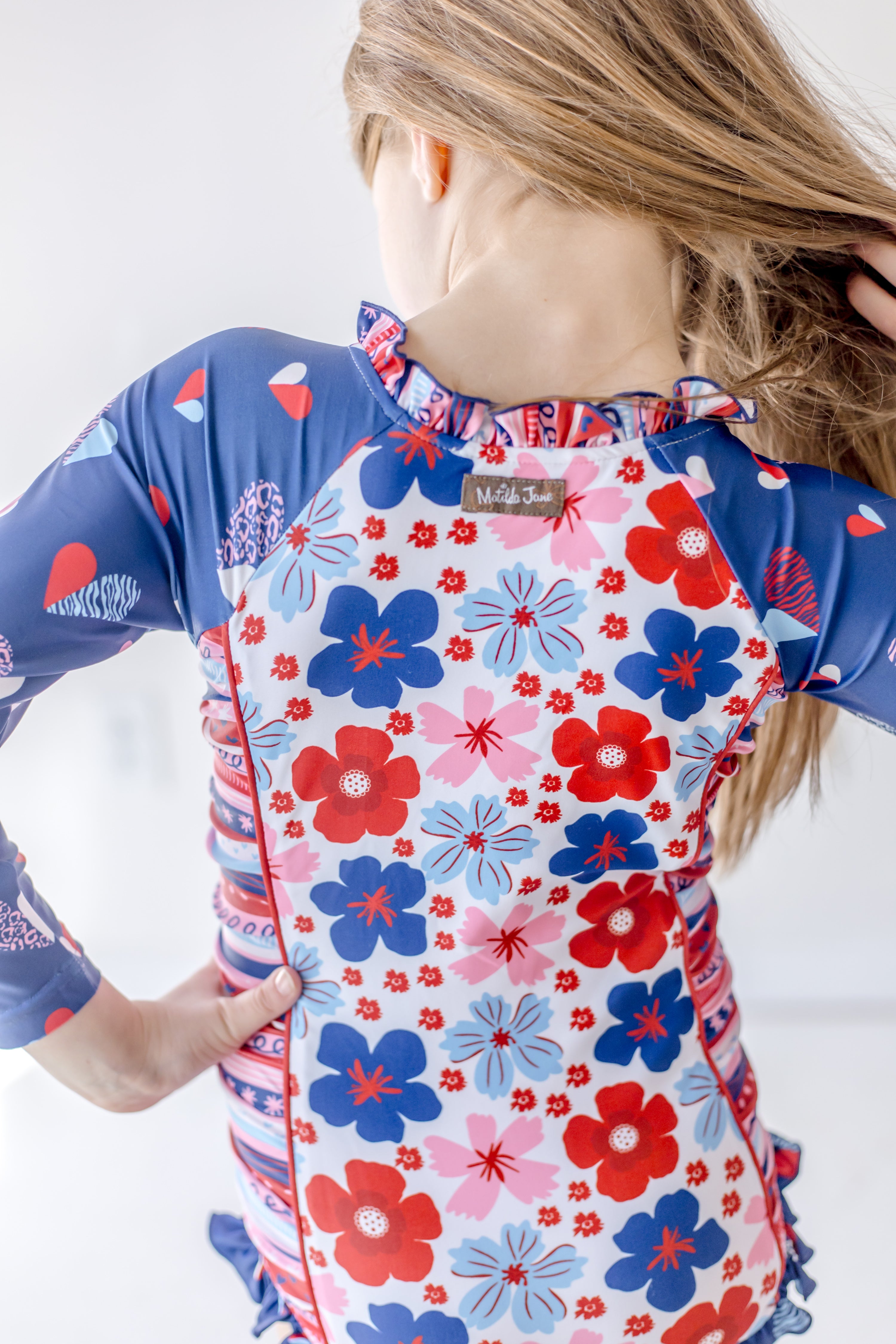 Rash Guard Swimsuit - Long Sleeve | Red, White, & Blueberry