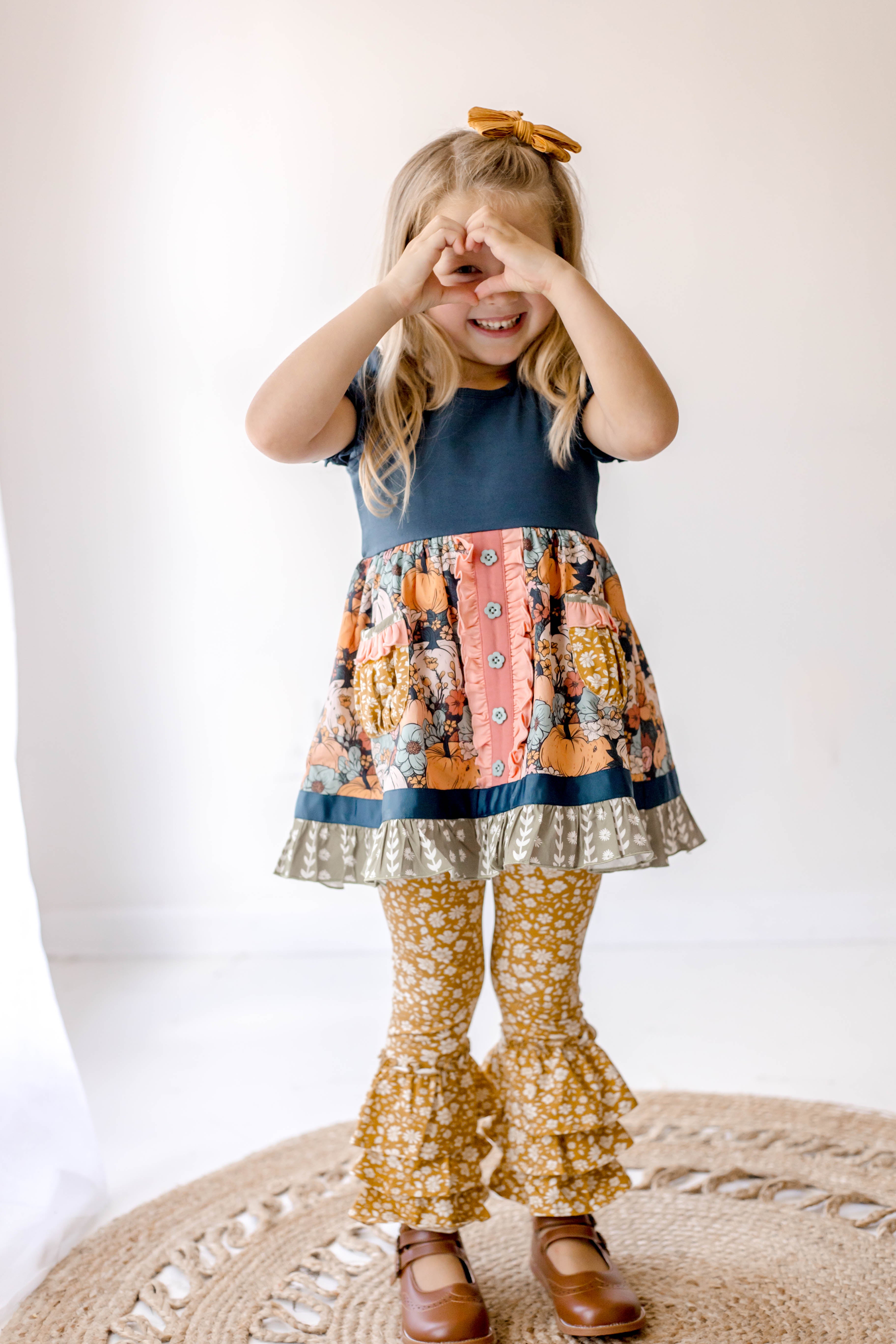 Pumpkin Twilight Blooms Button Dress