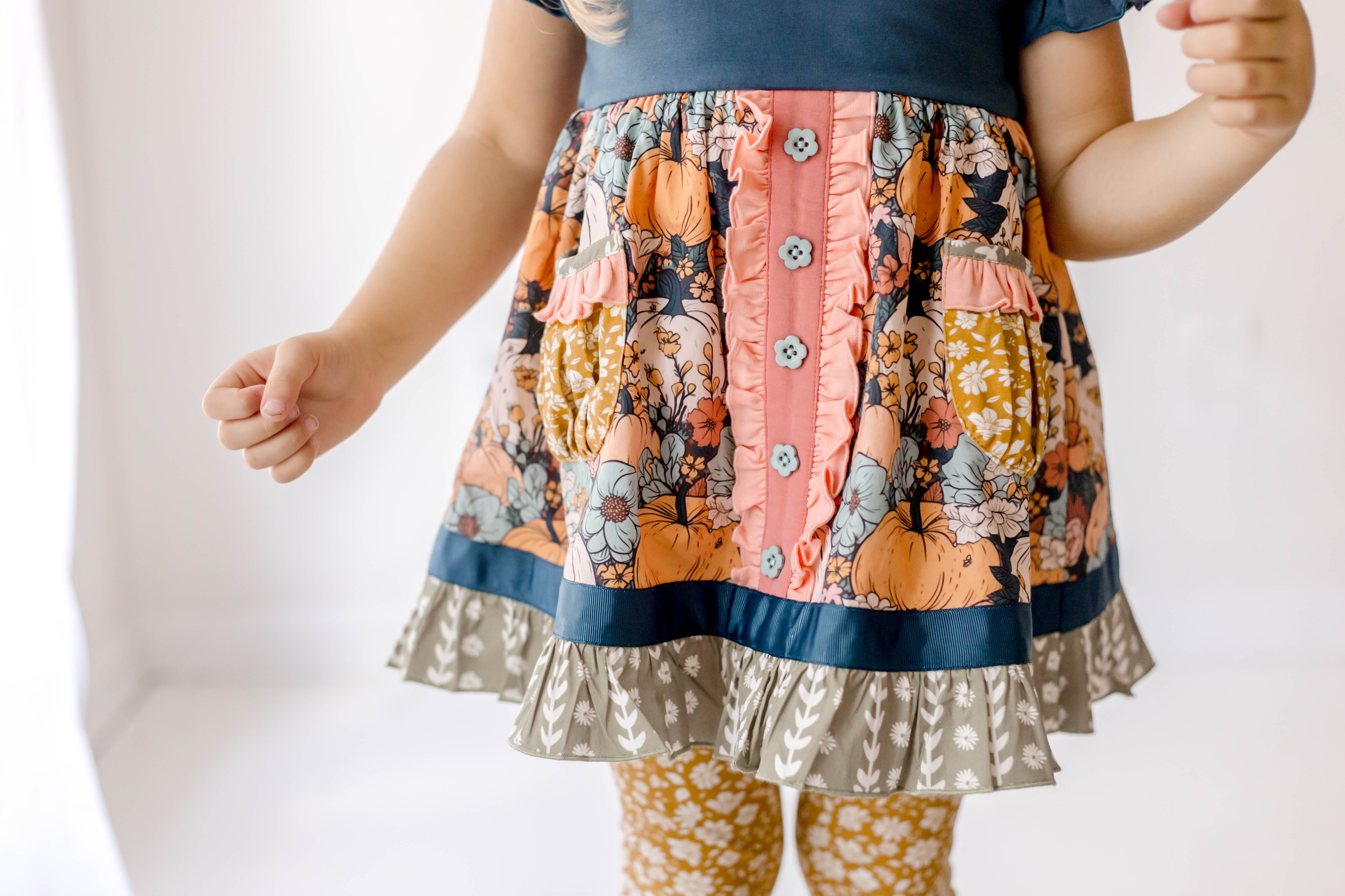 Pumpkin Twilight Blooms Button Dress