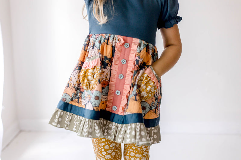 Pumpkin Twilight Blooms Button Dress (Pre-Order)