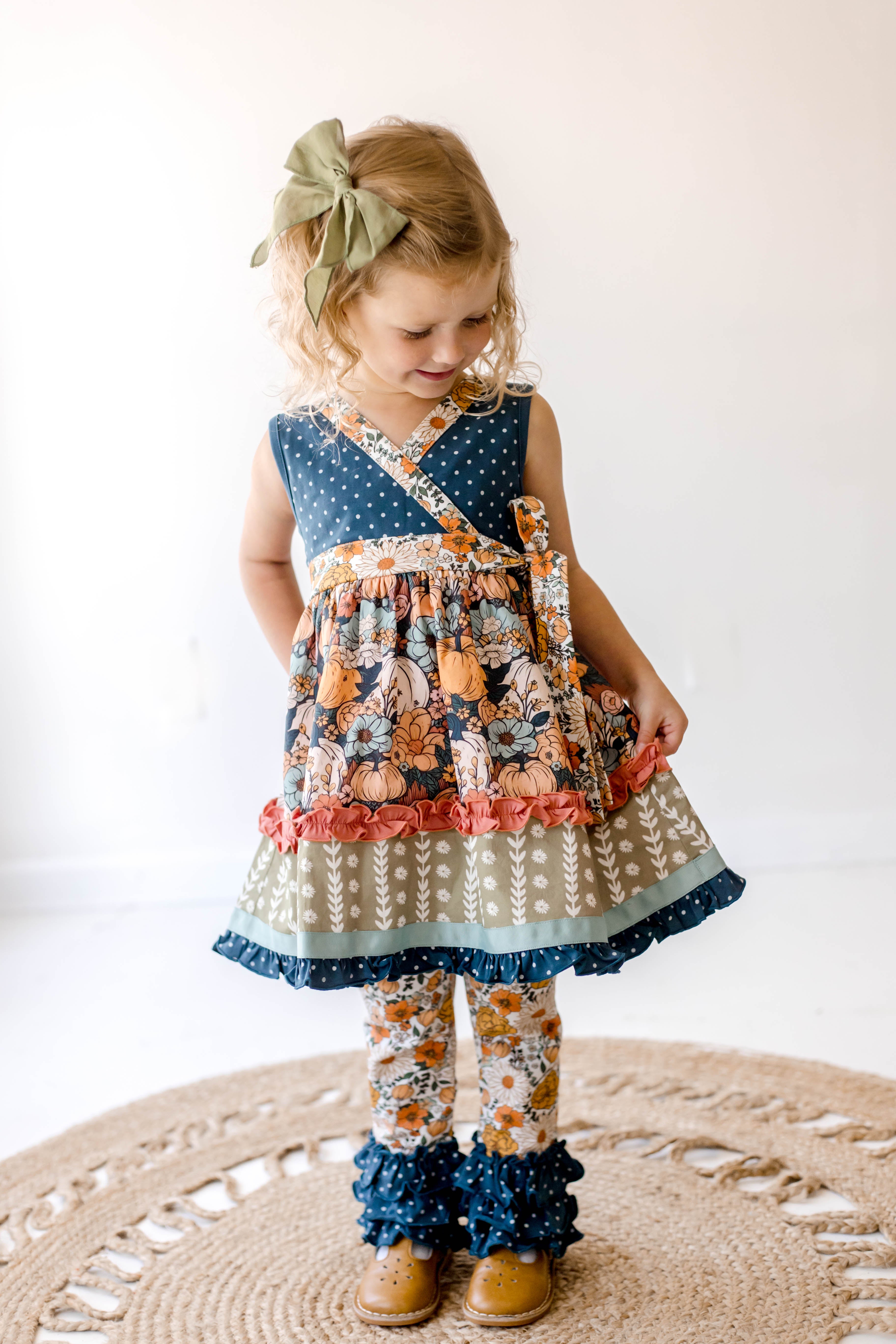 Pumpkin Twilight Blooms Wrap Dress