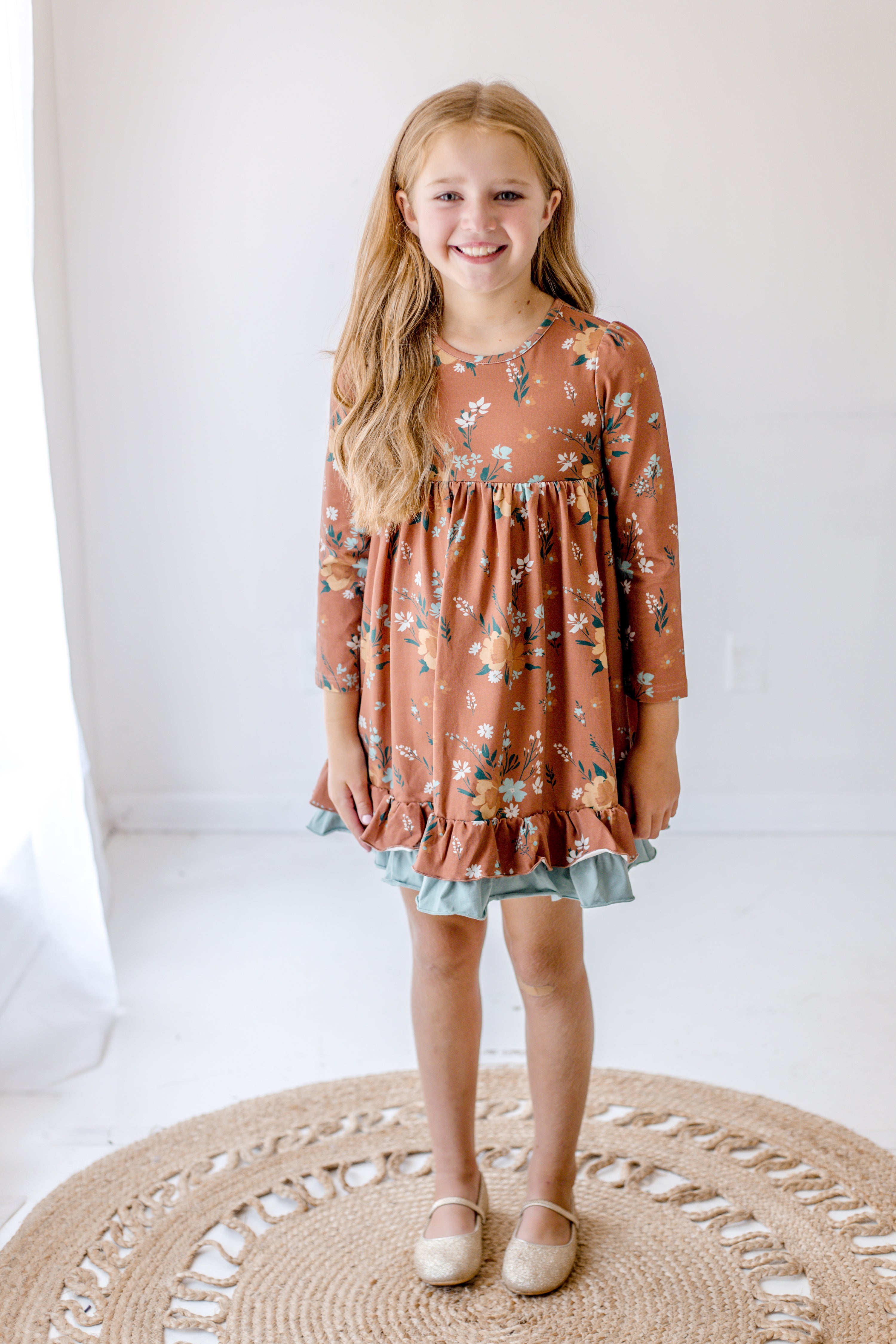 Rosewood Charm Ruffle Dress