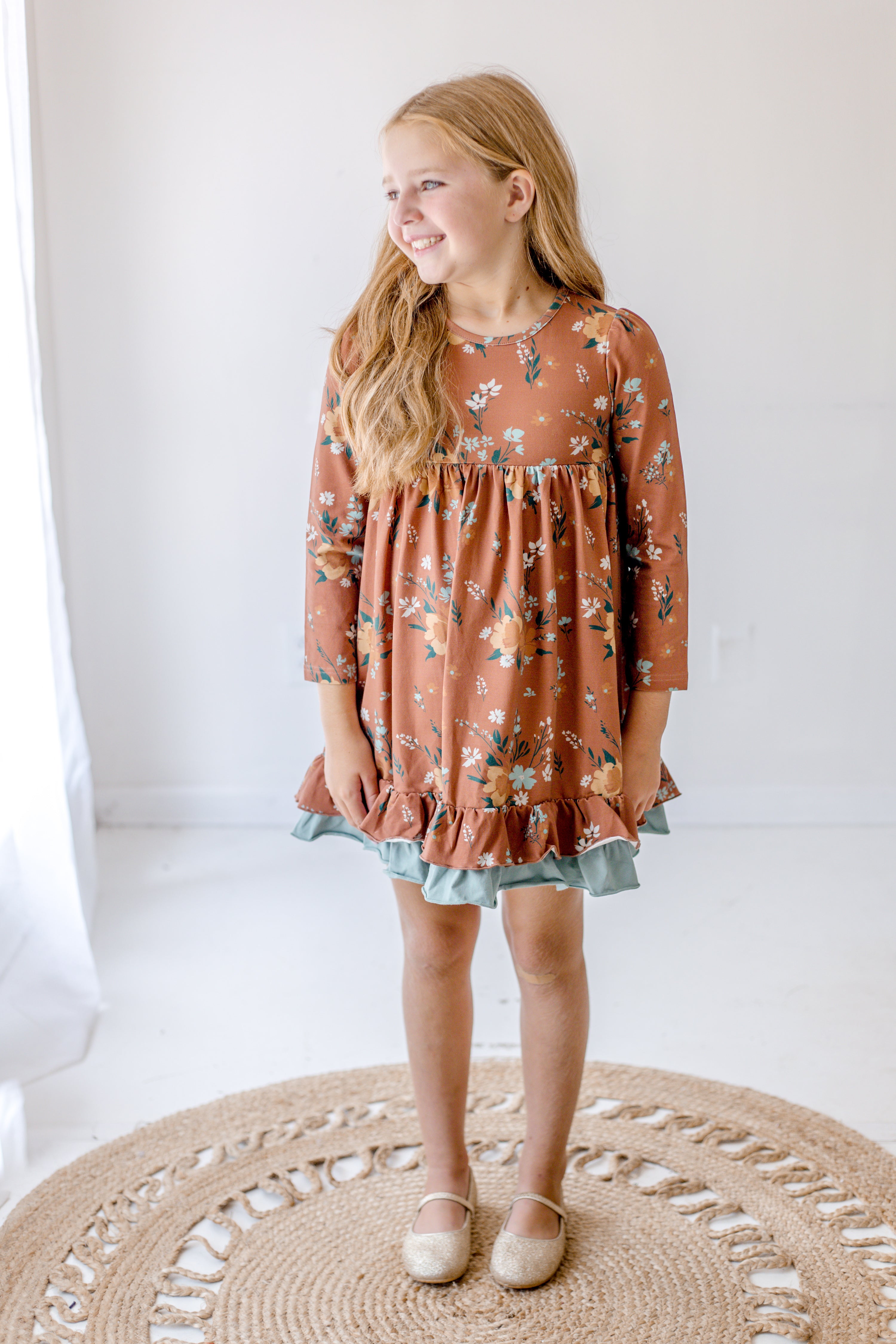 Rosewood Charm Ruffle Dress