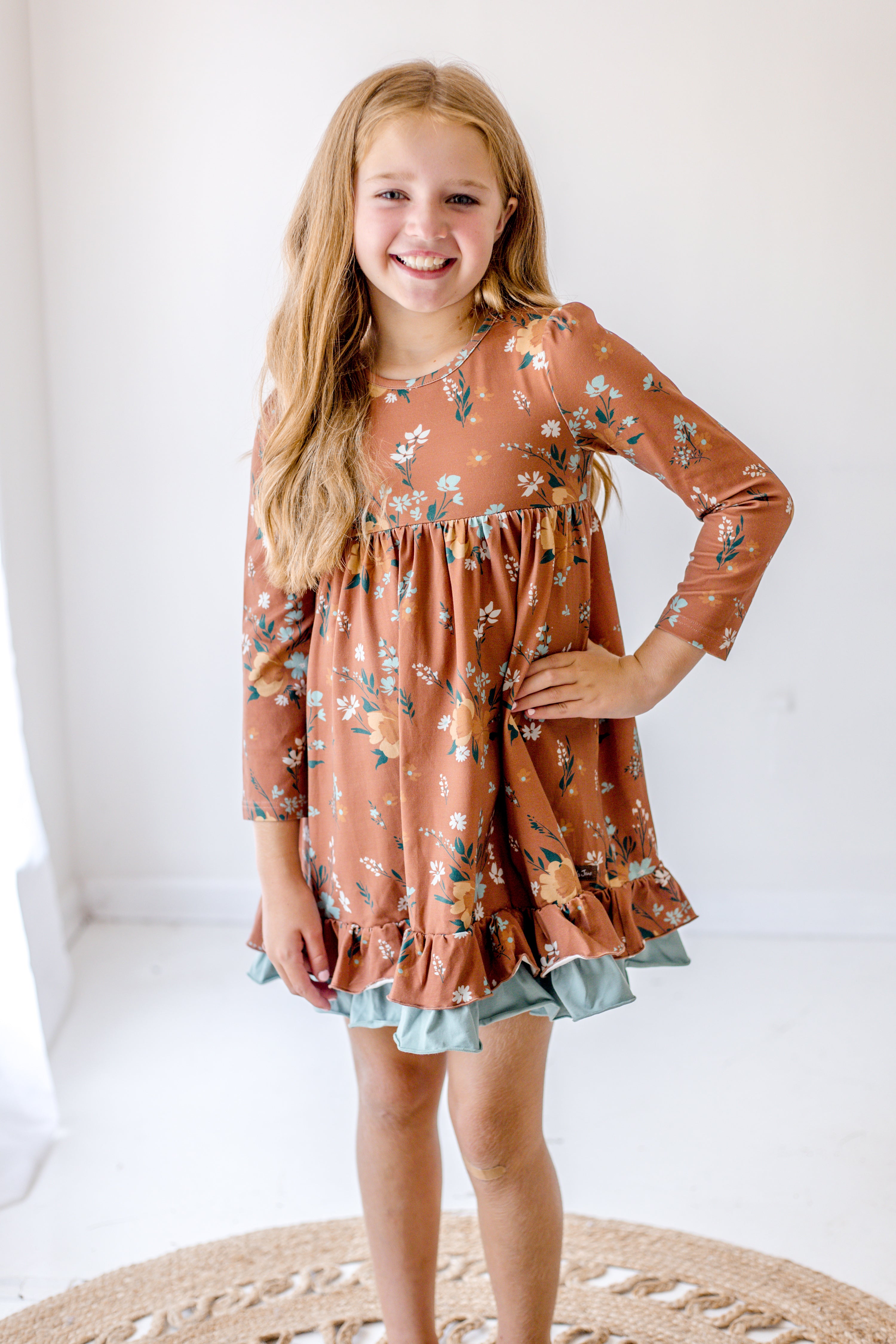 Rosewood Charm Ruffle Dress