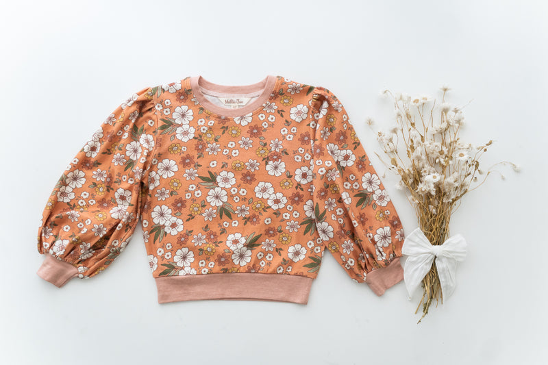 Puff Sleeve Sweater Floral Symphony