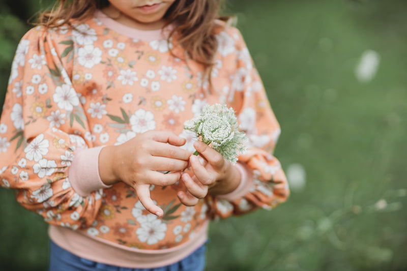 Puff Sleeve Sweater Floral Symphony