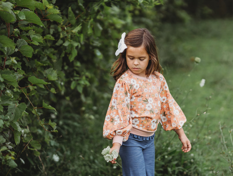 Puff Sleeve Sweater Floral Symphony