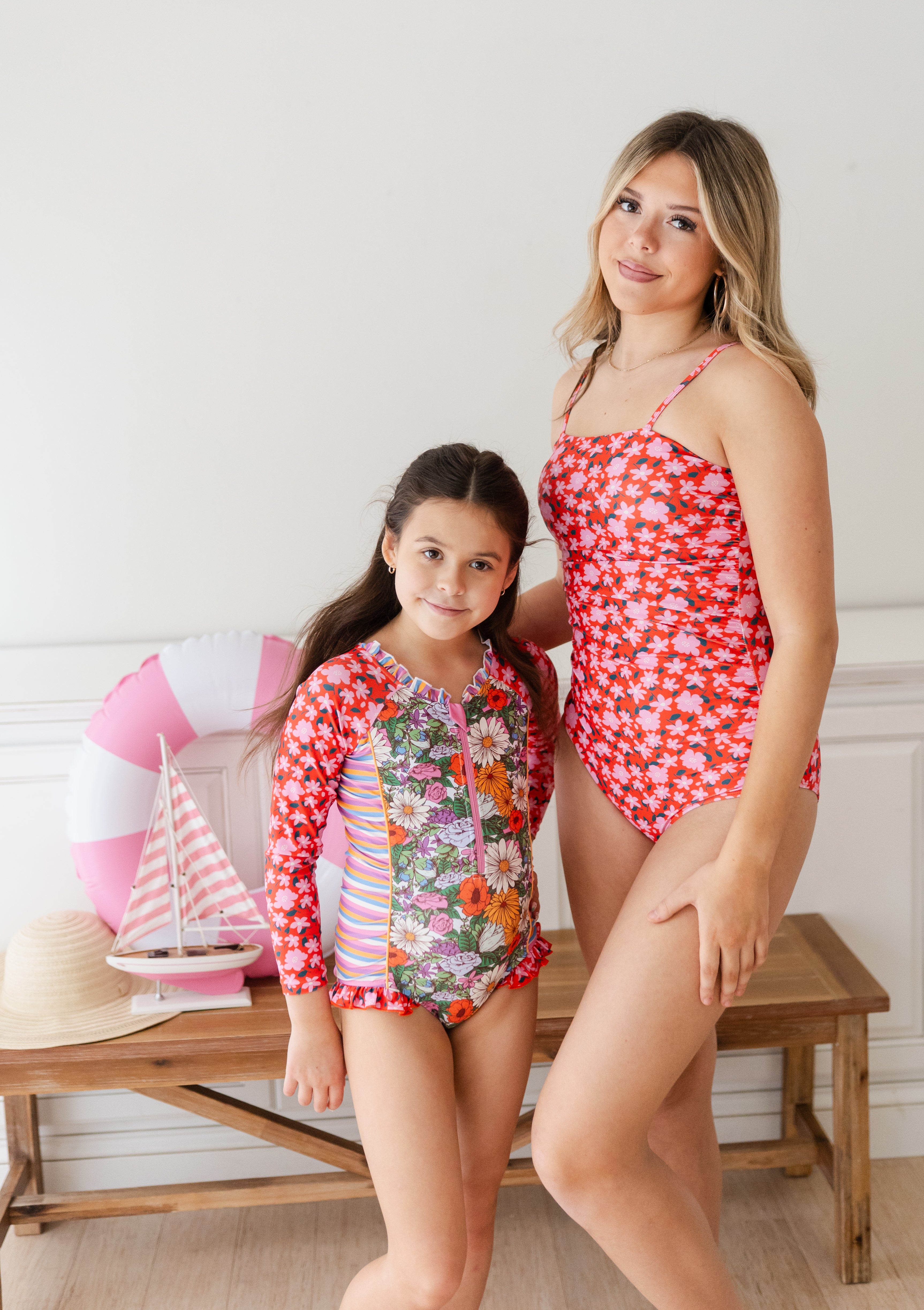 水着・ラッシュガード Pui flower peplum swimsuit Rash Guard Swimsuit - Long Sleeve | Flower Power – Matilda Jane
