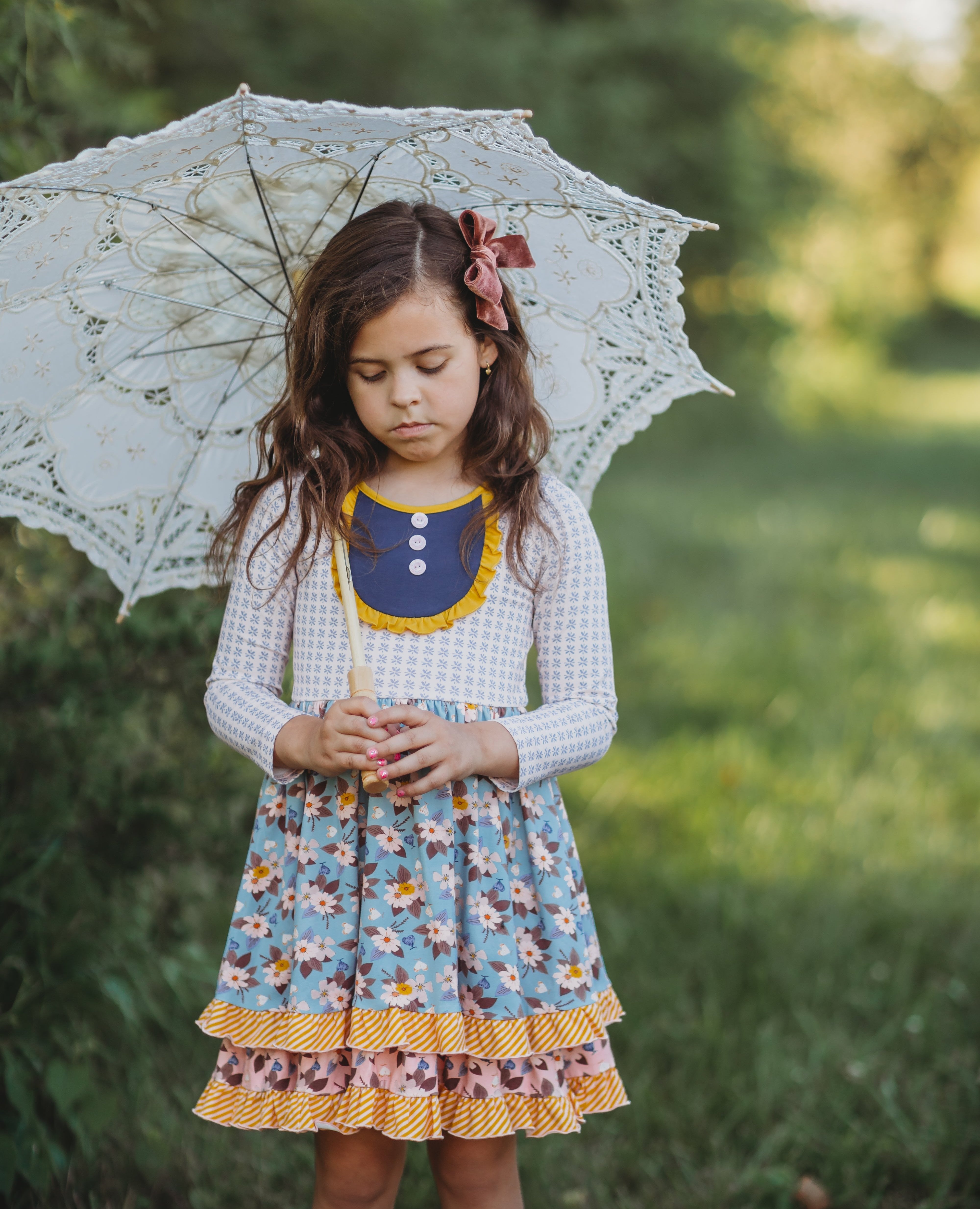 Autumn Sky Serenade Ruffle Dress