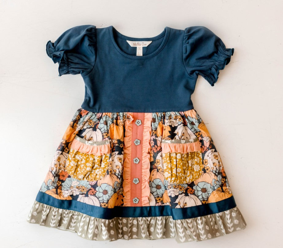 Pumpkin Twilight Blooms Button Dress (PRE-ORDER)