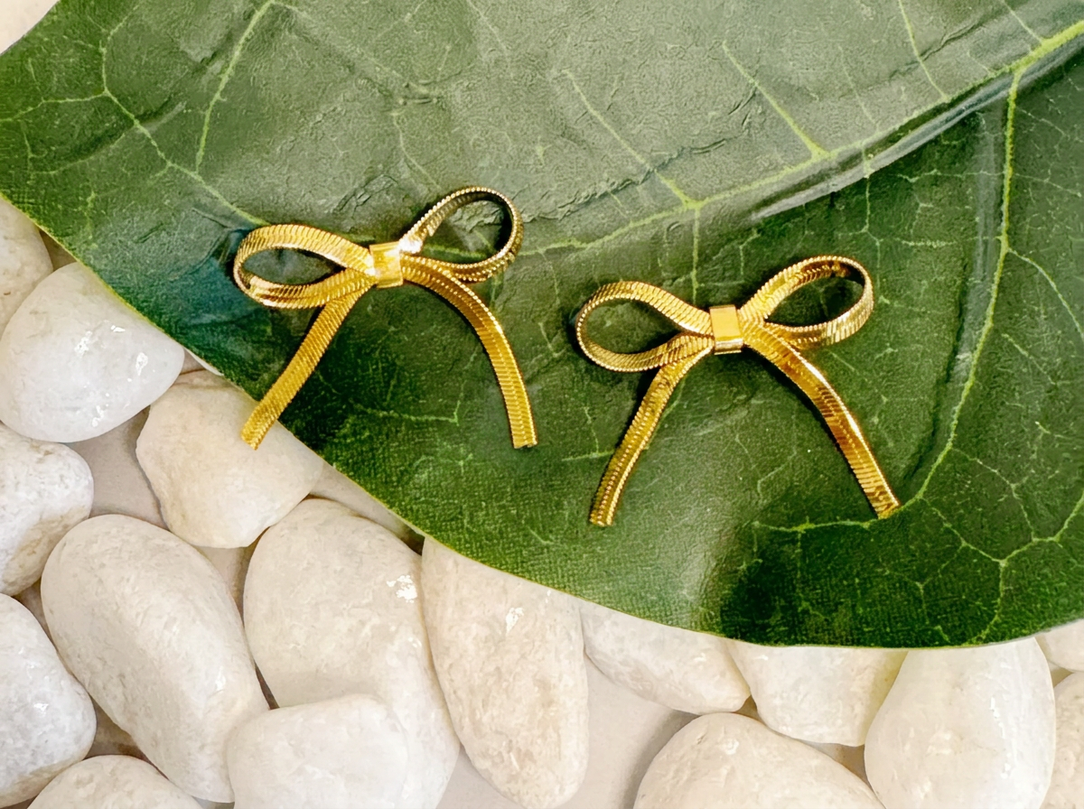 Golden Ribbon Bow Earrings