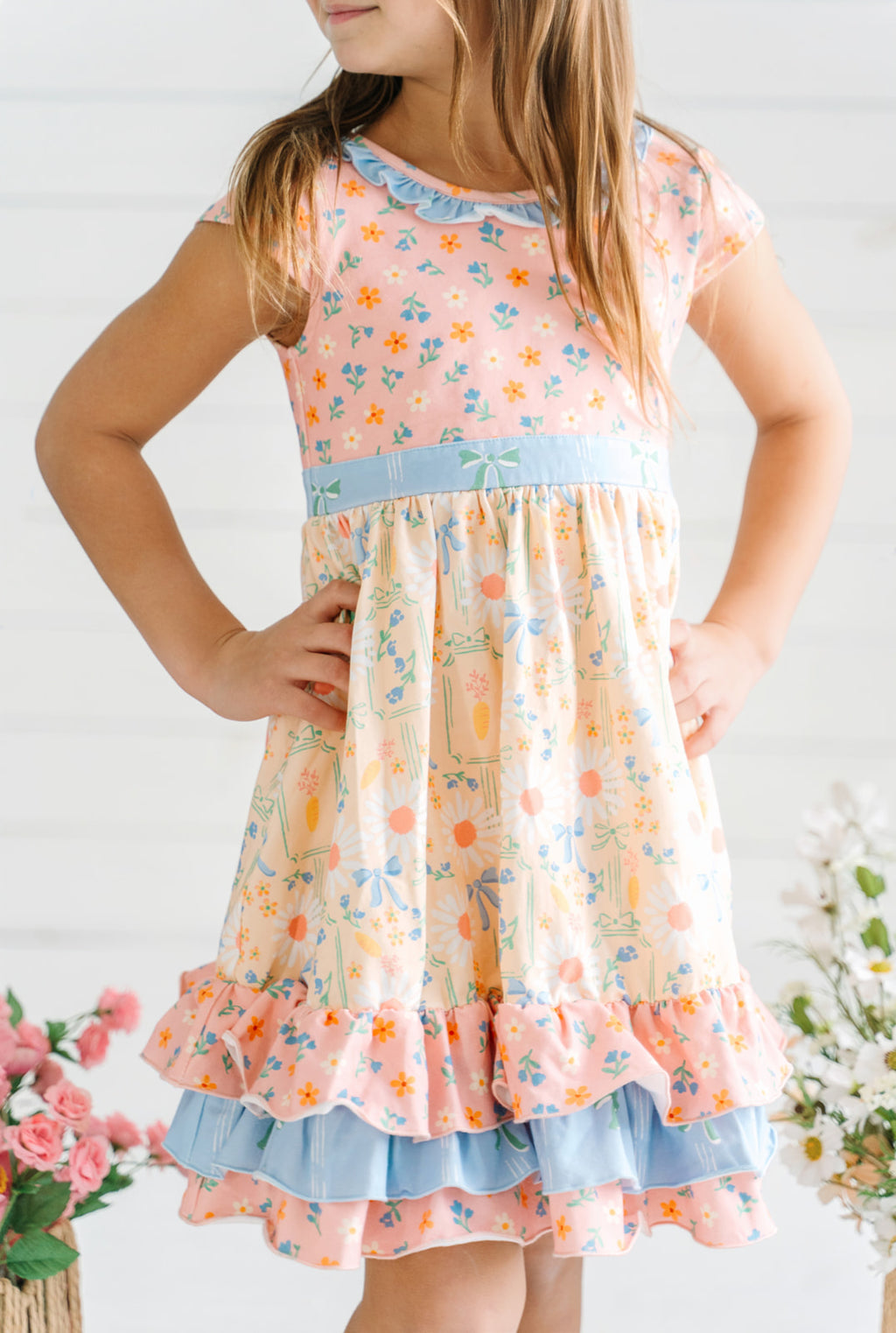 Blue Skies & Buttercups Ruffle Dress 10Y