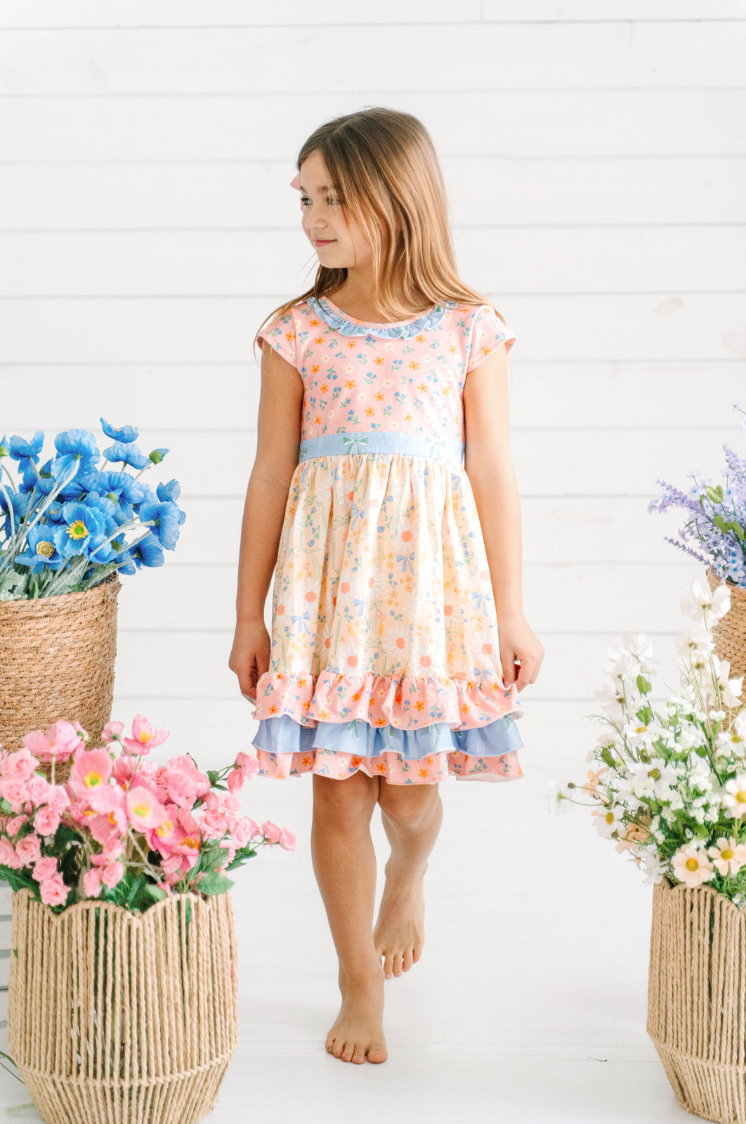 Blue Skies & Buttercups Ruffle Dress